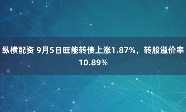 纵横配资 9月5日旺能转债上涨1.87%，转股溢价率10.89%