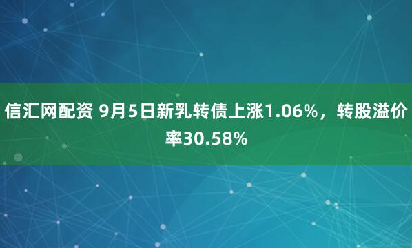 信汇网配资 9月5日新乳转债上涨1.06%，转股溢价率30.58%