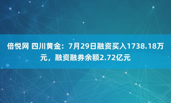 倍悦网 四川黄金：7月29日融资买入1738.18万元，融资融券余额2.72亿元